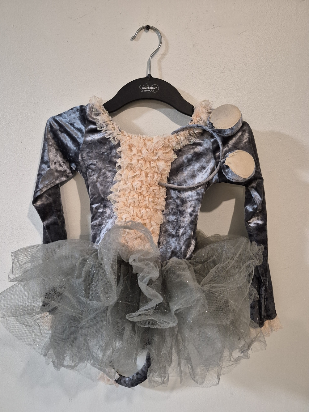 Revolution Grey Velvet Mouse Tutu Costume with Pink Ruffle